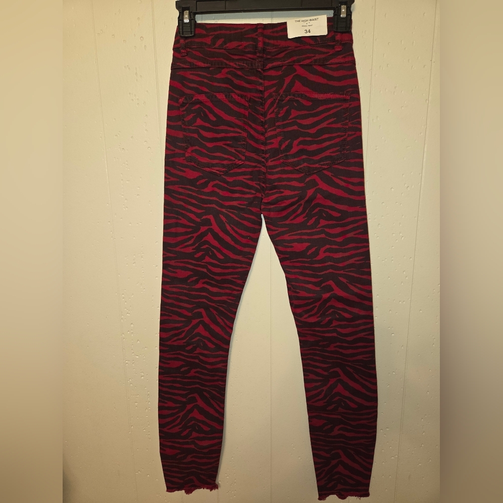 Zara Red and Black Zebra Print High Waist Pants